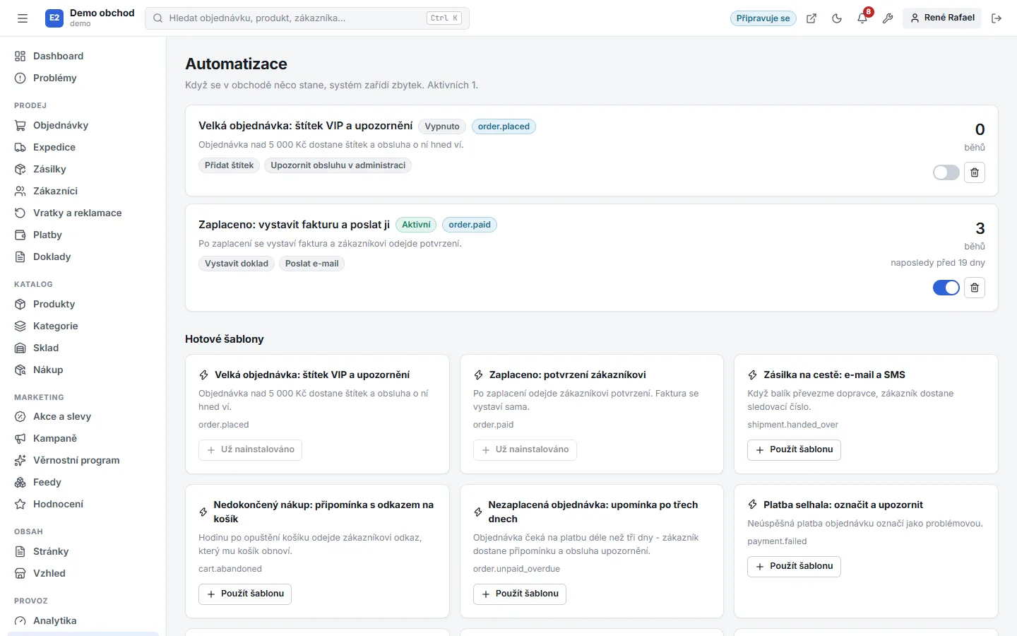 Buyshop admin – Automation (Light mode)