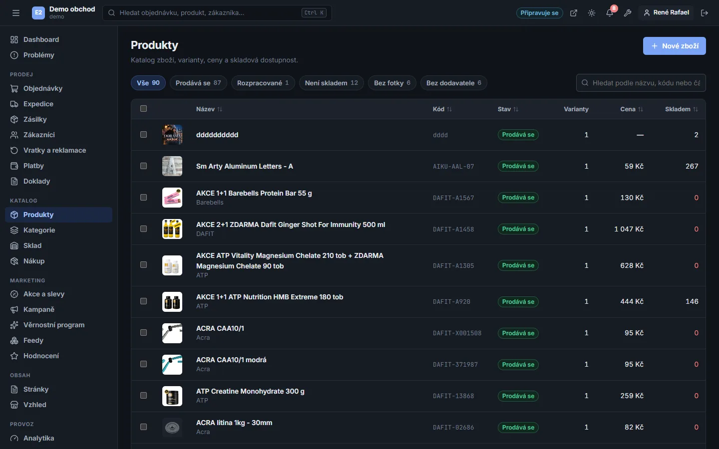 Buyshop admin – Products (Dark mode)